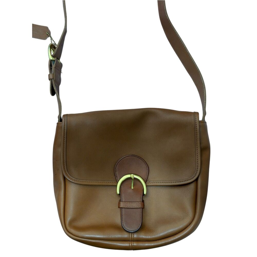 Vintage Coach Bedford Flap 4164 British Tan Leather Crossbody Brass Hardware